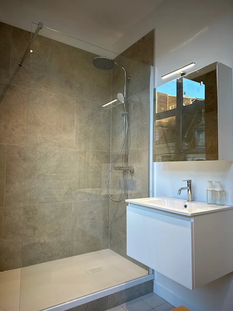 Rénovation d'un T2 dans le Vieux-Lille - après, la salle de bain et sa douche